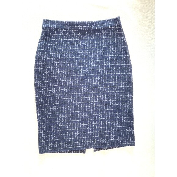 Anthropologie Maeve Lidia Blue/White Geometric Knit Pencil Skirt Sz S Hoop Zip - Picture 1 of 10